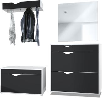 Garderobe Kolmio 190 x 185 x 33 cm Flurgarderoben Set, Korpus in Weiß Matt, Fronten in Schwarz matt