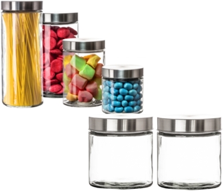 BigDean 2er Set Vorratsgläser 0,85 Liter Glas Schraubglas Lebensmittelglas Edelstahldeckel mit Schraubverschluss 12 x 11 cm