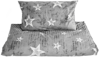 2 Tlg. Bettwäsche mit Sternenmuster in Grau Bettbezug 155x220 cm mit Reißverschluss Kissenbezug 80x80 cm
