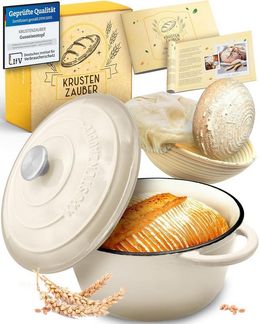 Krustenzauber Brotbackform Brotbackform Gusseisen Topf Brot Backen [inkl. Gärkorb]