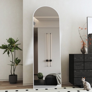 Boromal Ganzkörperspiegel für Schlafzimmer Bodenspiegel Weiß groß 160x50 cm mit Alu Rahmen (Wandspiegel ganzkörper Flurspiegel, Weiss Hochglanz), 2 Installationsmethoden