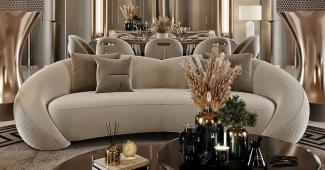 Casa Padrino Luxus Sofa Hellgrau / Kupfer 270 x 102 x H. 73 cm - Wohnzimmer Sofa - Hotel Sofa - Wohnzimmer Möbel - Wohnzimmer Einrichtung - Hotel Möbel - Luxus Möbel - Luxus Einrichtung