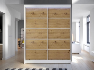 Kleiderschrank Metropolis IV, mit RGB LED Beleuchtung, Farbe: Weiß / Artisan Eiche