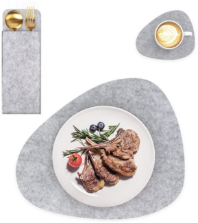 Intirilife Platzset, (6-St), 6x Filzunterleger Tischdeckchen Glasuntersetzer Bestecktasche Platzset