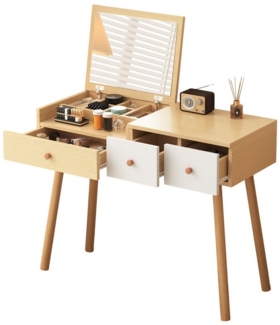 Refined Living Schminktisch Kosmetiktisch Mit Spiegel, Schminktisch aus Holz Mit Schubladen (Maße:B100/H78/T40 cm(ohne Hocker), mit 3 Schubladen,geteilter Stauraum, 1-St, Kosmetiktisch Holz, Exquisites Design, Vielseitig einsetzbar), Hochwertige Materi...