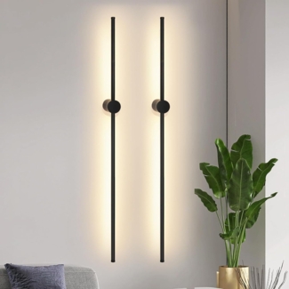 ZMH 2er LED Wandleuchte Innen Wandlampe - 100CM Lang Schwarz 8W Wohnzimmerlampe Schwenkbar Minimalistische Nachtlampe Warmweiß 3000K Bettlampe für Schlafzimmer Wohnzimmer Flur Arbeitszimmer