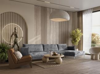 Ecksofa Designersofa MADISON Stoff Tender Way Grau Ottomane Rechts