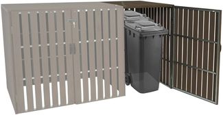 XL 1er-/2er-WPC-Mülltonnenverkleidung Erweiterung HWC-J28, Mülltonnenbox, Metall Holzoptik ~ braun
