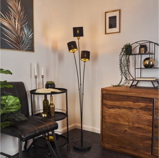 hofstein Stehlampe »Costa« Bodenlampe, Metall, Schwarz, Stoffschirme, Schwarz/Goldfarben, ohne Leuchtmittel, Standlampe, 3xE14, mit Fußschalter am Kabel runde