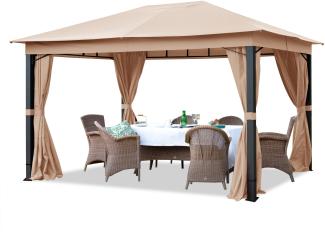 Gartenpavillon 3x4m ALU PREMIUM ca. 220g/m² Dachplane wasserdicht Pavillon - 4 Seitenteile Gartenzelt taupe ca. 9x9 cm Profil