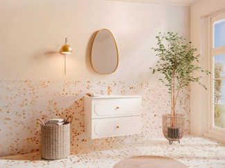 Vente-unique - Badezimmermöbel hängend mit Einbauwaschbecken - Weiß - 80 cm - SATOBAL