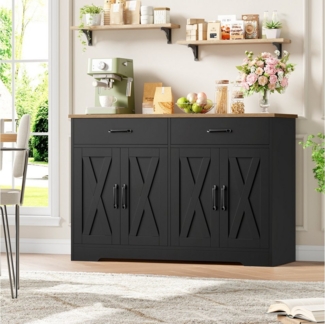 HOMECHO Buffet 120cm Breit Küchenschrank mit Arbeitsplatten, 2 Schubladen, 4 Türen