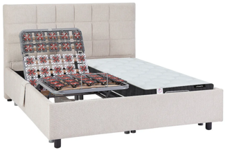 Vente-unique - Dekoratives Bett mit elektrischer Relaxfunktion mit Tellern + Taschenfederkern- & Memory-Schaum-Matratze - 2 x 90 x 200 cm - Stoff - Beige - MANAM von YSMÉE