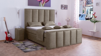 Meisterbetten Boxspringbett Vicy 140x220 in MS-Camel, Matratzenbezug Nano, Ergoflex-Topper