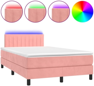 vidaXL Boxspringbett mit Matratze & LED Rosa 120x200 cm Samt 3134518