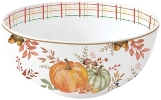 EasyLife Müslischale Harvest, Porzellan, Spülmaschinengeeignet, Mehrfarbig, Motiv: Kürbis, Blätter + Karos
