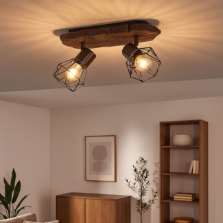 LED Deckenleuchte, Holzoptik, Metall, schwarz, L 38,5 cm