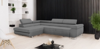Goldstoff Ecksofa hochwertiges Sofa mit Schlaffunktion, Couch mit Schlaffunktion für Wohnzimmer - Schlafsofa - Eckcouch, Eckcouch mit praktischem Bettkasten in grau