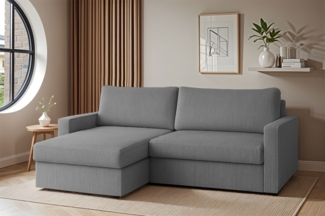 Ecksofa Sofa mit Schlaffunktion BENDIK Stoff Poso Grau Ottomane Links