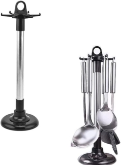 2-teiliges Küchenutensilien-Regal, Aufbewahrungsregal, Küchenutensilien-Organizer aus Edelstahl, 360° drehbares Besteckregal für die Arbeitsplatte, für den Einsatz auf der Arbeitsplatte, mit 6 Haken, bodenstehendes Regal ohne Bohren, Besteckaufbewahrun...