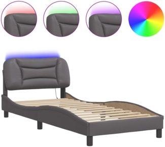 vidaXL Bettgestell mit LED ohne Matratze "Hvar" Grau 80x200 cm Kunstleder 3213895