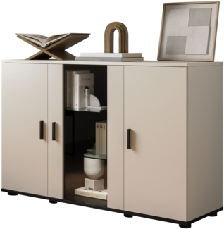 Kommode Soho S07 (Farbe: Cashmere / Cashmere + Schwarz, mit blauer LED Beleuchtung)