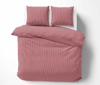 Mako Satin Bettwäsche Streifen rot/weiß 135x200 + 80x80