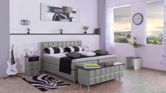 Meisterbetten Boxspringbett Peru 100x220 in MS-Silver Grey, Matratzenbezug Nano, Komfortschaum-Topper