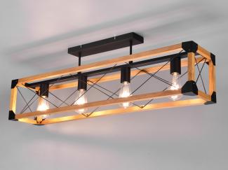 TRIO Leuchten LED Deckenleuchte, LED wechselbar, 4x E27 8 Watt, 1055 Lumen, Warmweiß, Coole ausgefallene Holzlampe Decke Holz-Balken rustikal 100cm lang