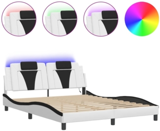 vidaXL Bettgestell "Viana" mit LED ohne Matratze Weiß und Schwarz 160x200 cm Kunstleder 3214035
