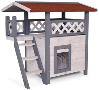 lionto Tierhaus Katzenhaus Lodge, mit Terrasse & Treppe, grau/weiß