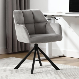 Moderner Samt-Schreibtischstuhl mit Metallbeinen, 360° Drehstuhl - Grau