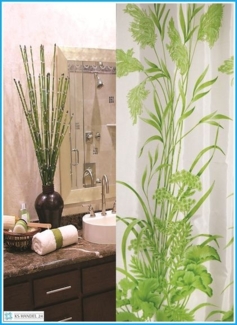 Textil Duschvorhang Blattmuster weiss grün 240x180 cm inkl. Ringe