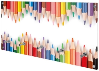 banjado Garderobenleiste Glas Buntstifte (Wandgarderobe, mit verchromten Haken), inkl. Montagematerial