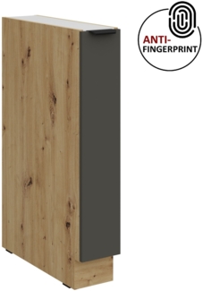 Küchen Unterschrank Schrankauszug 15 cm Küche ARIA Graphite ultra matt + Eiche Artisan matt, hochwertige Fronten mit Anti Fingerprint Beschichtung Küchenzeile Küchenblock
