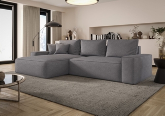 Ecksofa Schlafsofa Sofa WALKEN Stoff Aragon Grau Ottomane Links