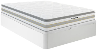 Vente-unique - Set aus Bettgestell mit Bettkasten + Taschenfederkernmatratze & Topper - 160 x 200 cm - Stärke 29 cm - Weiß - CANTERBURY von YSMÉE