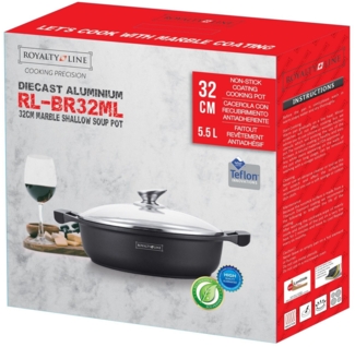 XXL Kochtopf Topf Pfanne Glasdeckel Aluguss Ø32 Royalty Line RL-BR32ML Schwarz