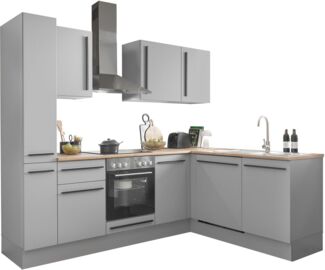 Denver Moderne Eckküche ohne Elektrogeräte in Grau, Lancelot Eiche Optik - Geräumige Küchenzeile in L-Form mit viel Stauraum - 250 x 211 x 60 cm (B/H/T)