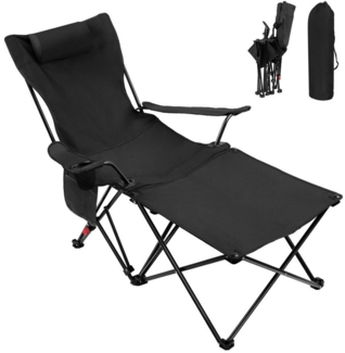 IDEASY Klappstuhl Campingstuhl Faltbar mit Fußablage, 3-in-1 Klappstuhl Camping, 4-Fach Verstellbarer, mit Getränkehalter, Staufach, Kopfstütze