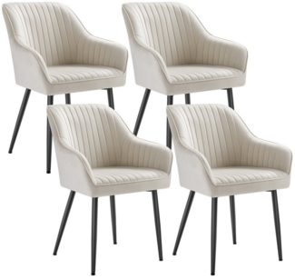 SONGMICS Esszimmerstuhl mit Armlehnen, 4er Set, Samt, 62,5 x 60 x 85 cm, Cappuccinobeige
