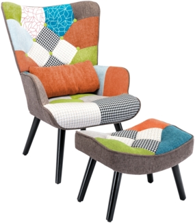 HOMEMIYN Sessel mit orangen Kissen und Fu?hocker,Leinen,H 75 x T 96 x B 67cm