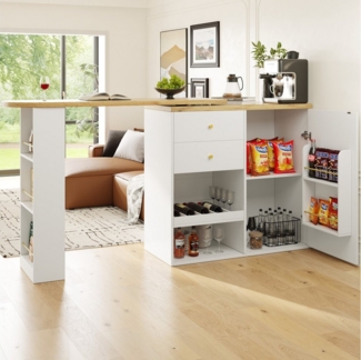 Flieks Bartisch 360° drehbar Stehtisch mit Kommode (Set, 2-St, für Esszimmer/Arbeitszimmer/Wohnzimmer), ausziehbar Esstisch Schrank mit Schubladen, Weinregal und Türablagen