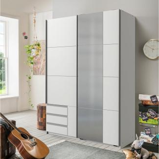 chwebetürenschrank Emden Kleiderschrank mit Spiegel 135x64x198cm Weiß