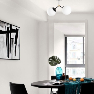 Vente-unique - Deckenleuchte mit 2 Leuchten - 44x28 cm - Weiß & Schwarz - DAMAR