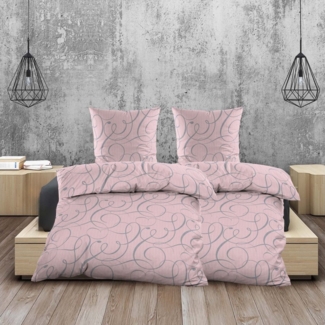 Casa Colori Bettwäsche Romantische Seersucker Bettwäsche in Rosa Peach mit Schnörkelmuster, Seersucker, 4 teilig, Decke 135x200 cm, Kissen 80x80 cm