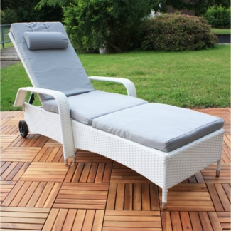 Rattan Loungeliege verstellbar Sonnenliege Polyrattan Lounge Gartenliege Weiß