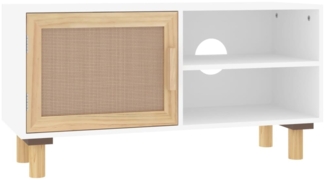 vidaXL TV-Schrank Weiß 80x30x40 cm Massivholz Kiefer und Natur-Rattan 345612