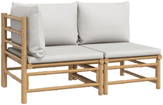 vidaXL 2-tlg. Garten-Lounge-Set Hellgraue Kissen Bambus 362276