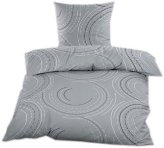 Casa Colori Bettwäsche Microfaser Fleece Wintergarnitur 135x200 cm kuschelig weich, Fleece, 2 teilig, Grau Anthrazit Kreise
